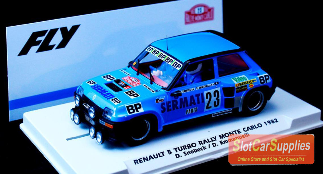 CREATOR: gd-jpeg v1.0 (using IJG JPEG v62), quality = 90 The Renault 5 Turbo was hugely successful as a Group B rally car during the early to mid-1980’s. Here is the car as driven in the famous Montecarlo Rally by Snobeck and Emmanuelli and will appeal to collectors of classic rally slot cars. Model 1:32 Scale model of a Renault 5 Turbo decorated in a detailed Montecarlo Rally 1982 livery. This model features lots of expertly applied details as based on the prototype. A powerful motor has been fitted to this model making it a great addition to your slot car collection.